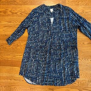 NIC+ZOE Blue and White 3/4 Sleeve Tunic with Mandarin Collar